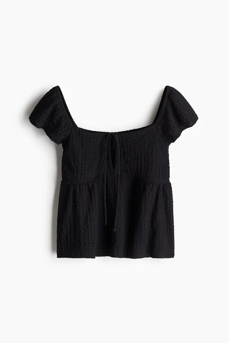 H&M Crinkled flutter-sleeved top