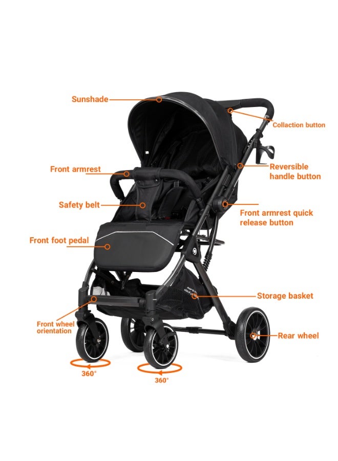 Cullar Premium Baby Stroller – Lightweight & Compact Travel Pram with 360° Swivel Wheels, Reversible Handle, Adjustable Sunshade, Easy One-Hand Fold, Safety Belt, & Spacious Storage Basket – Ideal for Parents on the Go - Image 4