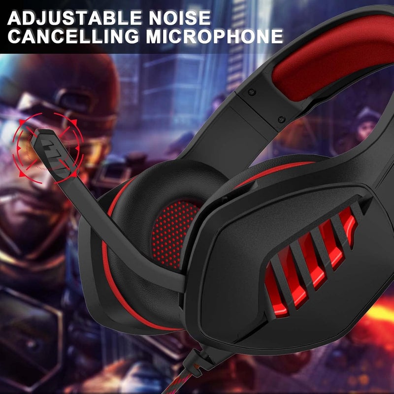 ميكينج تك سماعة رأس للألعاب لـ PS4 PS5 Xbox One Switch PC مع ميكروفون عازل للضوضاء، صوت ستيريو باس عميق (أسود وأحمر) - Image 3
