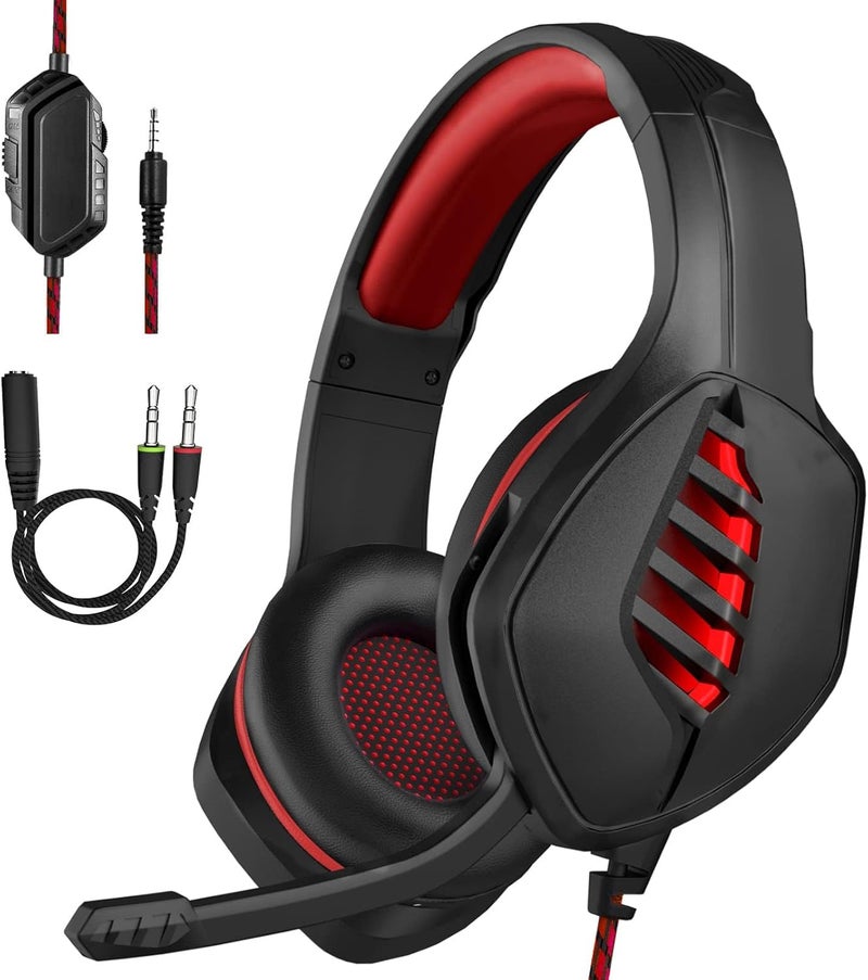 ميكينج تك سماعة رأس للألعاب لـ PS4 PS5 Xbox One Switch PC مع ميكروفون عازل للضوضاء، صوت ستيريو باس عميق (أسود وأحمر) - Image 1