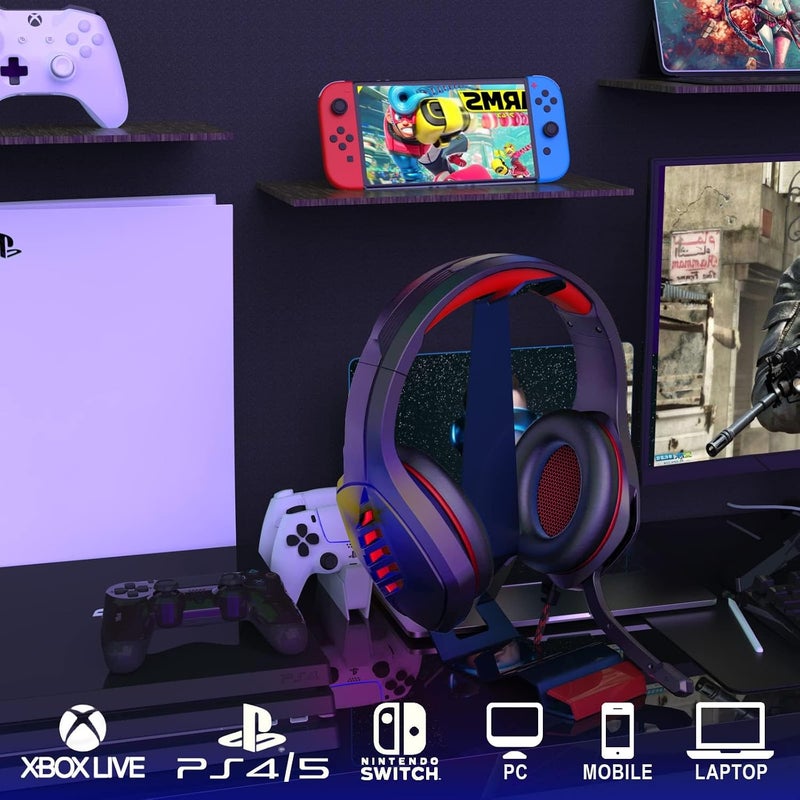 ميكينج تك سماعة رأس للألعاب لـ PS4 PS5 Xbox One Switch PC مع ميكروفون عازل للضوضاء، صوت ستيريو باس عميق (أسود وأحمر) - Image 5