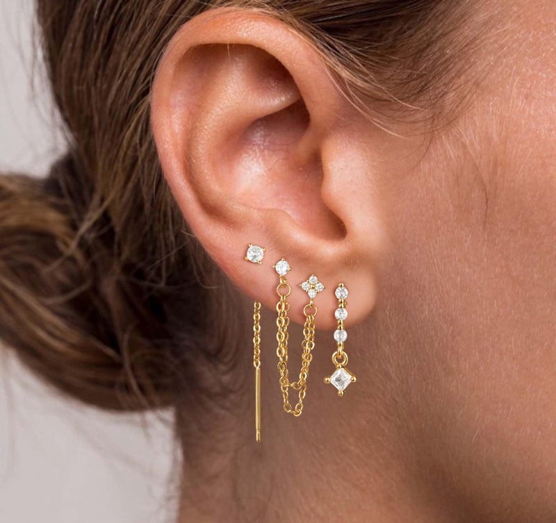 Moodear Dangle Earrings for Women Trendy 14K Gold Plated Long Hanging Chain Earrings Dangle Earrings Cubic Zirconia Earring Stacks Set Hypoallergenic Stud Dangling Earrings for Women Jewelry - Image 2