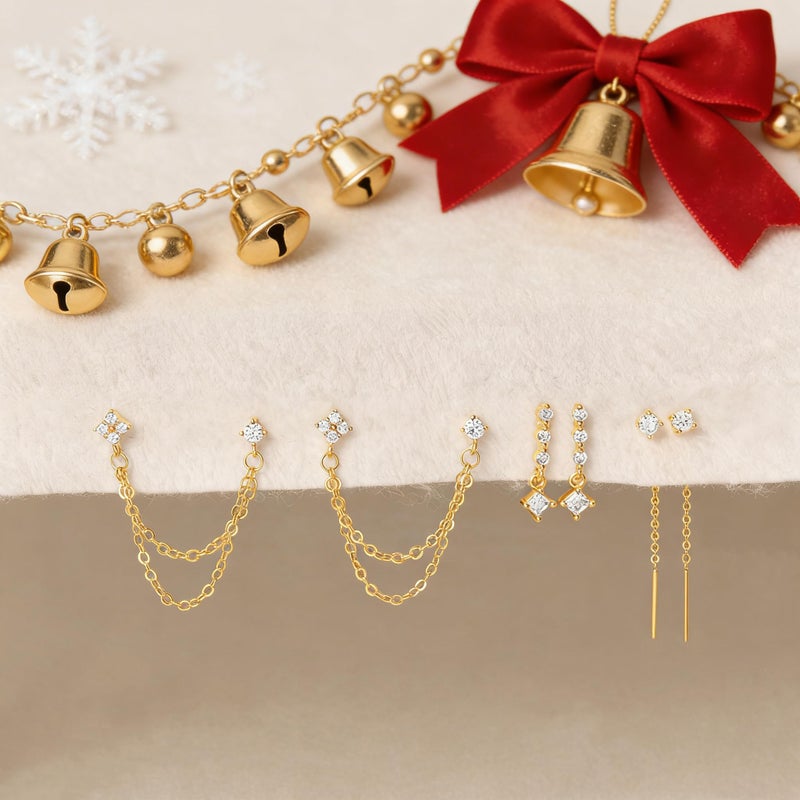 Moodear Dangle Earrings for Women Trendy 14K Gold Plated Long Hanging Chain Earrings Dangle Earrings Cubic Zirconia Earring Stacks Set Hypoallergenic Stud Dangling Earrings for Women Jewelry - Image 5