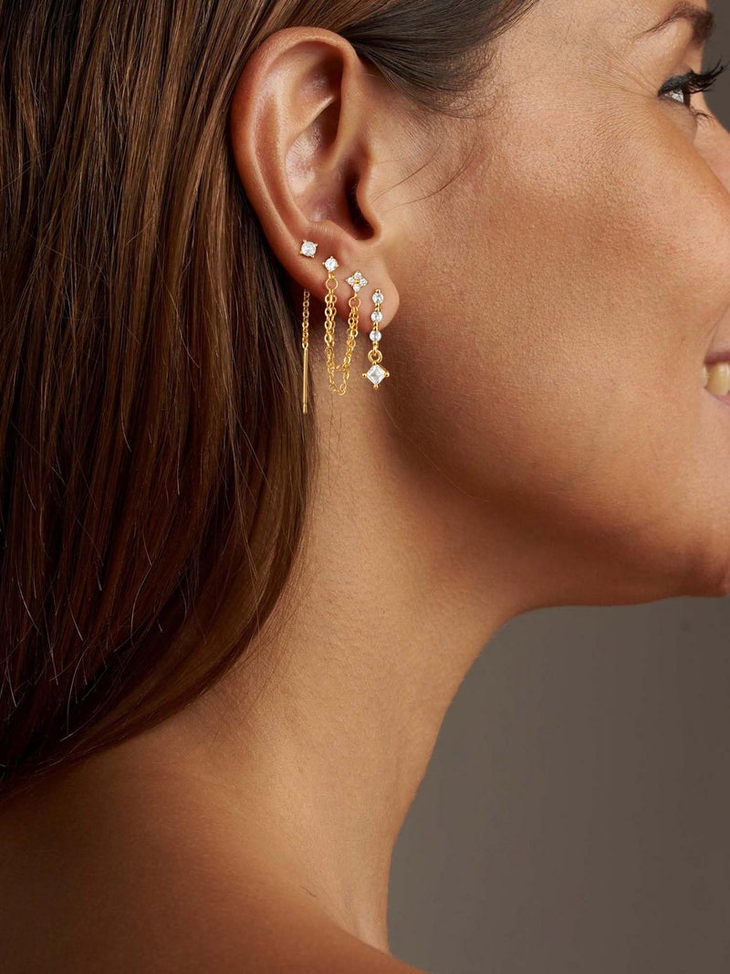 Moodear Dangle Earrings for Women Trendy 14K Gold Plated Long Hanging Chain Earrings Dangle Earrings Cubic Zirconia Earring Stacks Set Hypoallergenic Stud Dangling Earrings for Women Jewelry - Image 4