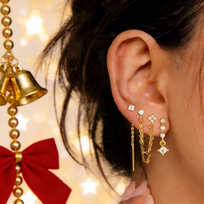 Moodear Dangle Earrings for Women Trendy 14K Gold Plated Long Hanging Chain Earrings Dangle Earrings Cubic Zirconia Earring Stacks Set Hypoallergenic Stud Dangling Earrings for Women Jewelry - Image 3