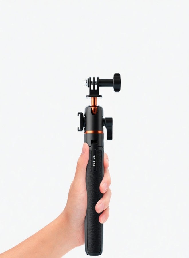 في ار اي جي حامل ثلاثي القوائم مُطوّر لكاميرات السيلفي الرياضية VRIG TP-08S، مصنوع من سبائك الألومنيوم، ارتفاعه الأقصى 55 سم/21.7 بوصة، مزود بقاعدة تثبيت للأحذية الباردة ورأس كروي قابل للدوران 360 درجة، بديل لكاميرات GoPro 13/12/11/10 - Image 3