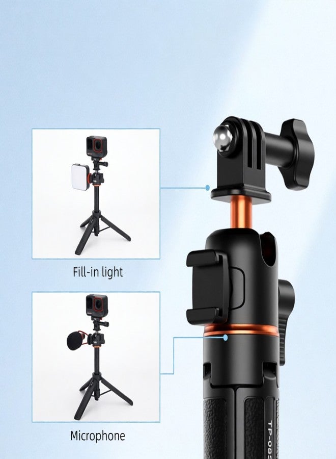 في ار اي جي حامل ثلاثي القوائم مُطوّر لكاميرات السيلفي الرياضية VRIG TP-08S، مصنوع من سبائك الألومنيوم، ارتفاعه الأقصى 55 سم/21.7 بوصة، مزود بقاعدة تثبيت للأحذية الباردة ورأس كروي قابل للدوران 360 درجة، بديل لكاميرات GoPro 13/12/11/10 - Image 5