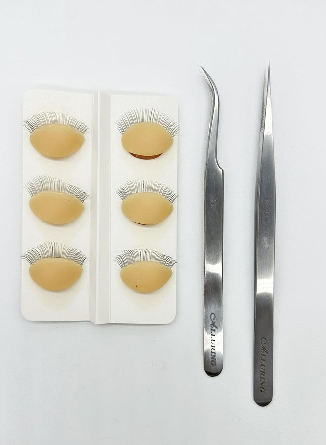 ألورينغ ملاقط جذابة و3 أزواج من الجفون المصنوعة من السيليكون الناعم كبديل لرأس عارضة الأزياء لتدريب تمديد الرموش - أداة تدريب متينة وواقعية (6 أزواج من الجفون وزوج من الملاقط الفضية) - Image 1