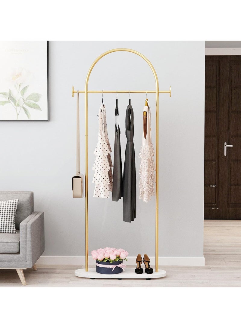 انسجام حامل معاطف وملابس عصري ومتعدد الاستخدامات، حامل معاطف بارتفاع 170 سم، حامل ملابس قائم بذاته بقاعدة من الرخام الطبيعي المستقر، حامل ملابس عالي التحمل، حامل شماعات معاطف للحقيبة والقبعة والوشاح والسترات لغرفة النوم وغرفة المعيشة - Image 1