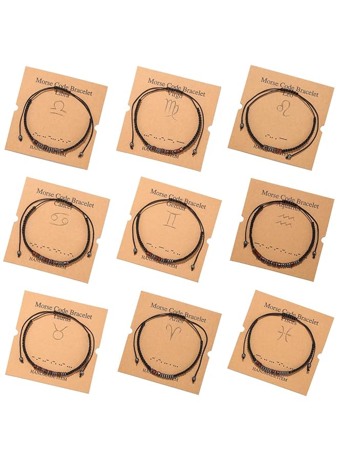 erorex Morse Code Bracelet For Women And Men 12 Constellations Bracelet Creative Coffee Color Wood Beaded Card Couple Bracelet - Image 2