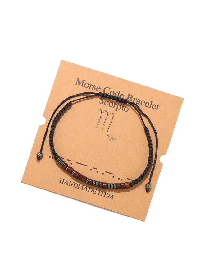 erorex Morse Code Bracelet For Women And Men 12 Constellations Bracelet Creative Coffee Color Wood Beaded Card Couple Bracelet - Image 1