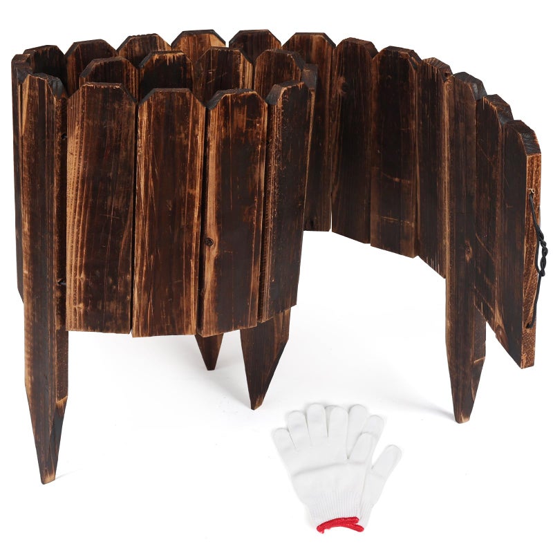 Newflager Garden Wooden Fence AntiCorrosive Outdoor Landscape Edging Flexible Decorative Border with a Pair of Gloves for Garden Yard Flower Tree Fence 79 H x 47 L