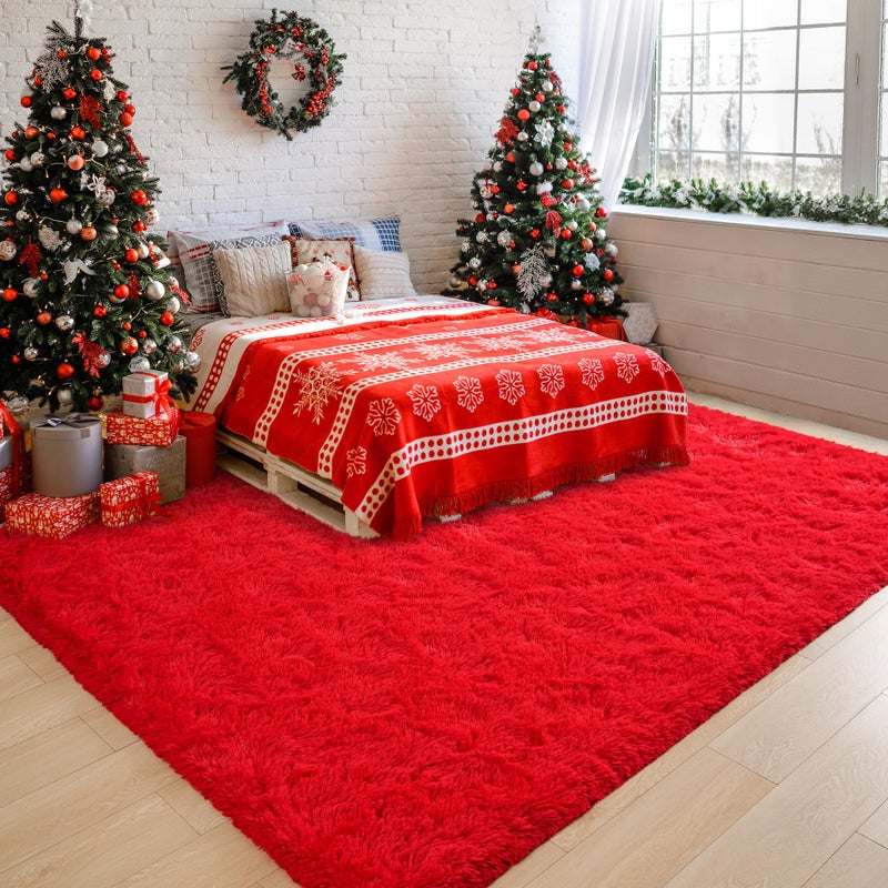 Chicrug Soft Area Rugs for Bedroom Living Room Plush Fluffy Rug 3x5 Feet, Shag Furry Area Rug Carpet Non Shedding for Nursery Children Kids Girls Room Home Decorative,Red - Image 1