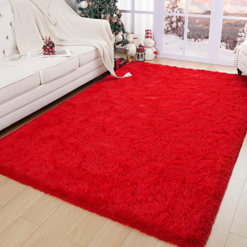 Chicrug Soft Area Rugs for Bedroom Living Room Plush Fluffy Rug 3x5 Feet, Shag Furry Area Rug Carpet Non Shedding for Nursery Children Kids Girls Room Home Decorative,Red - Image 2