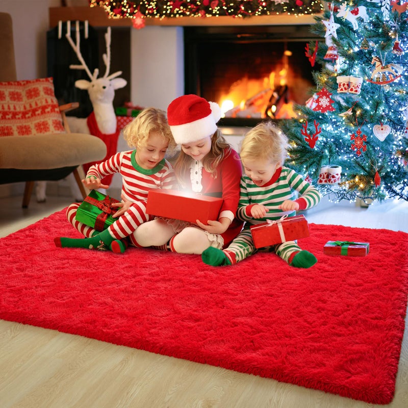 Chicrug Soft Area Rugs for Bedroom Living Room Plush Fluffy Rug 3x5 Feet, Shag Furry Area Rug Carpet Non Shedding for Nursery Children Kids Girls Room Home Decorative,Red - Image 3
