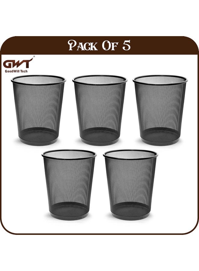 GoodWill Tech Open-Top Cylindrical Metal Mesh Recycling Dustbins- Waste Basket for Home/Office/Coffee Shop/Hotel Non-Toxic - Black (Set of 5, Small (9L)) - Image 4
