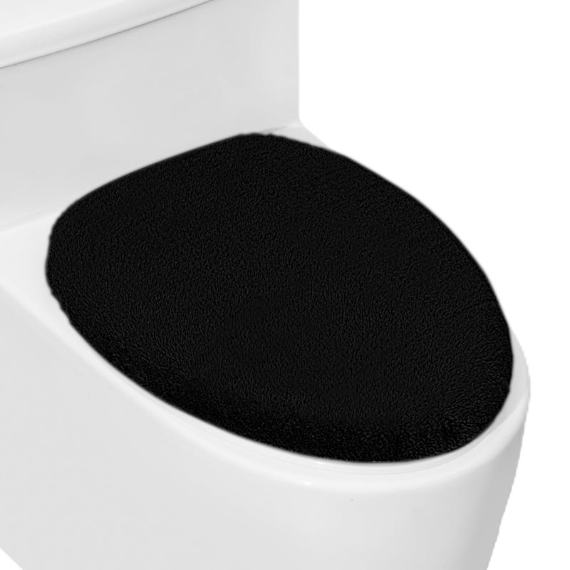 lanseyixiu Soft Plush Toilet Lid Cover For Bathroom  Machine Washable Toilet Seat Covers  Fits Most Round Elongated And Oblong Lids  Easy Installation& Cleaning (Black) - Image 1