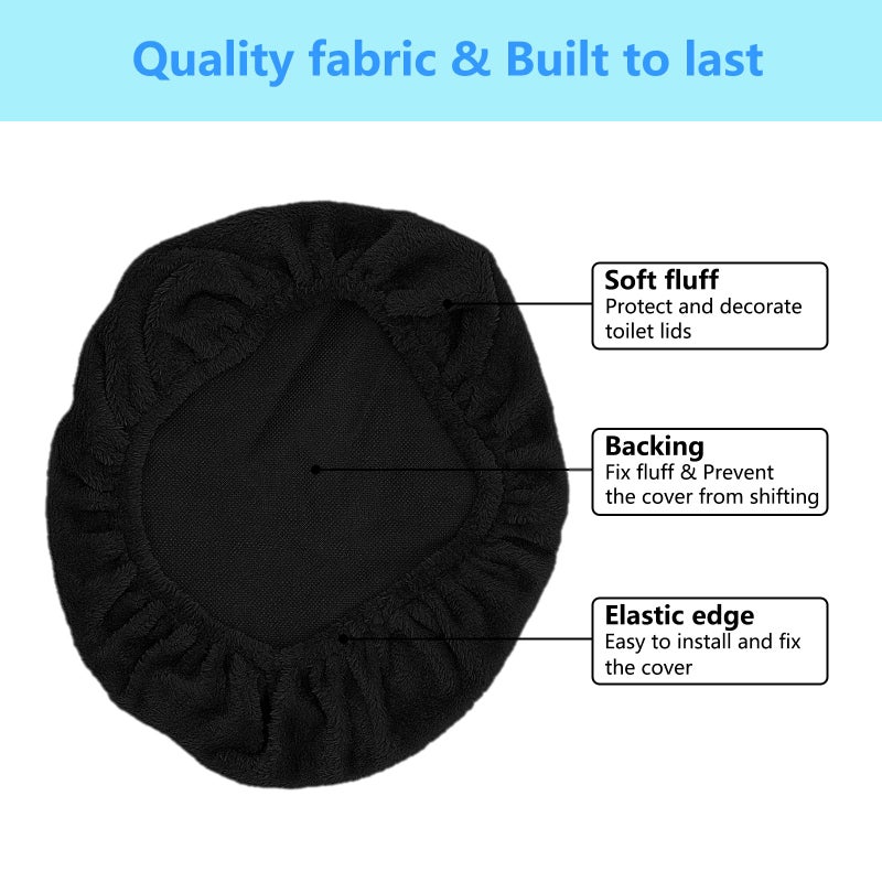 lanseyixiu Soft Plush Toilet Lid Cover For Bathroom  Machine Washable Toilet Seat Covers  Fits Most Round Elongated And Oblong Lids  Easy Installation& Cleaning (Black) - Image 3