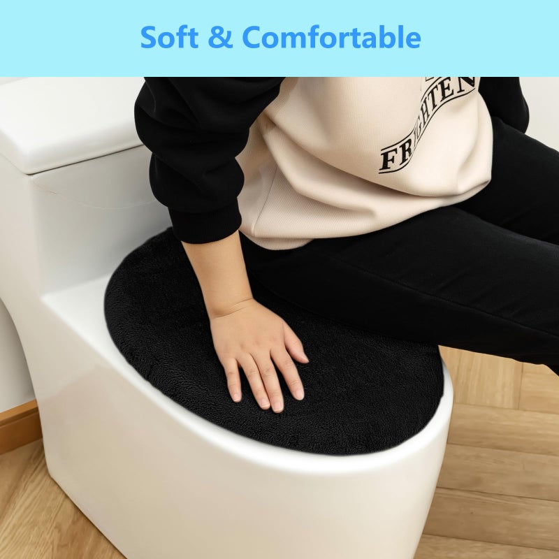 lanseyixiu Soft Plush Toilet Lid Cover For Bathroom  Machine Washable Toilet Seat Covers  Fits Most Round Elongated And Oblong Lids  Easy Installation& Cleaning (Black) - Image 4