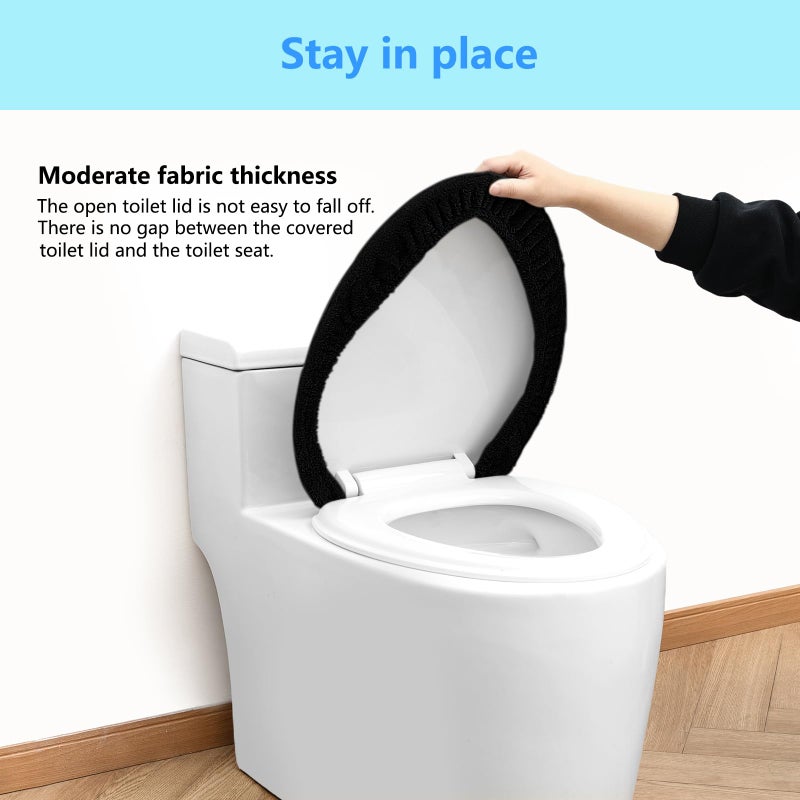 lanseyixiu Soft Plush Toilet Lid Cover For Bathroom  Machine Washable Toilet Seat Covers  Fits Most Round Elongated And Oblong Lids  Easy Installation& Cleaning (Black) - Image 5