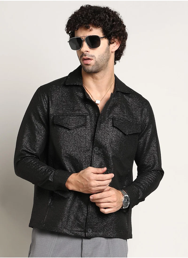 Campus Sutra Men's Onyx Black Metallic Utility Shacket
