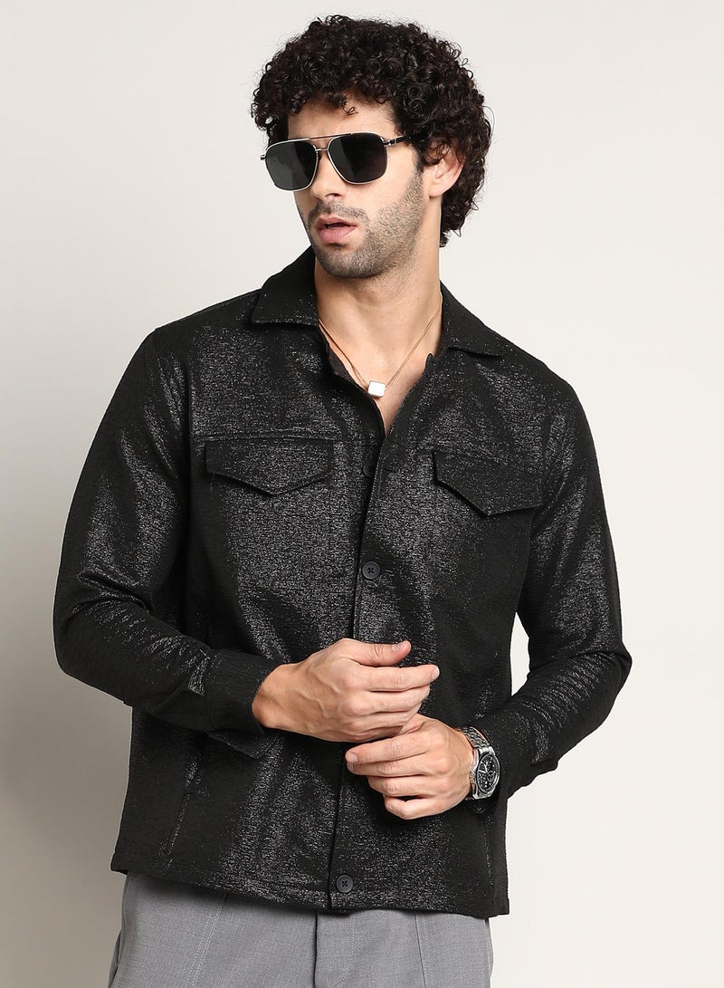 Campus Sutra Men's Onyx Black Metallic Utility Shacket  - Image 1