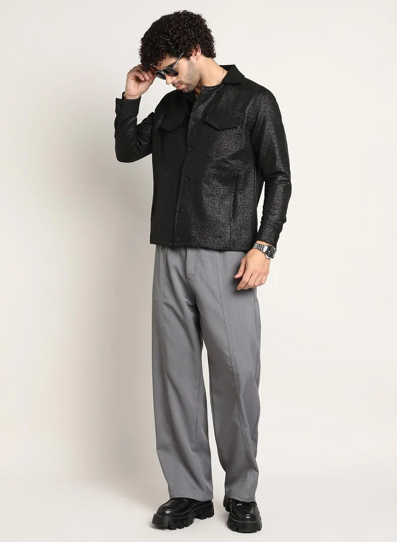 Campus Sutra Men's Onyx Black Metallic Utility Shacket