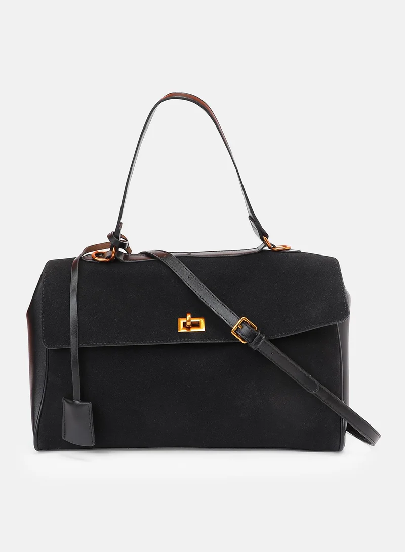 Haute Sauce Solid Interlock Regular Suede Hand Bag For Women