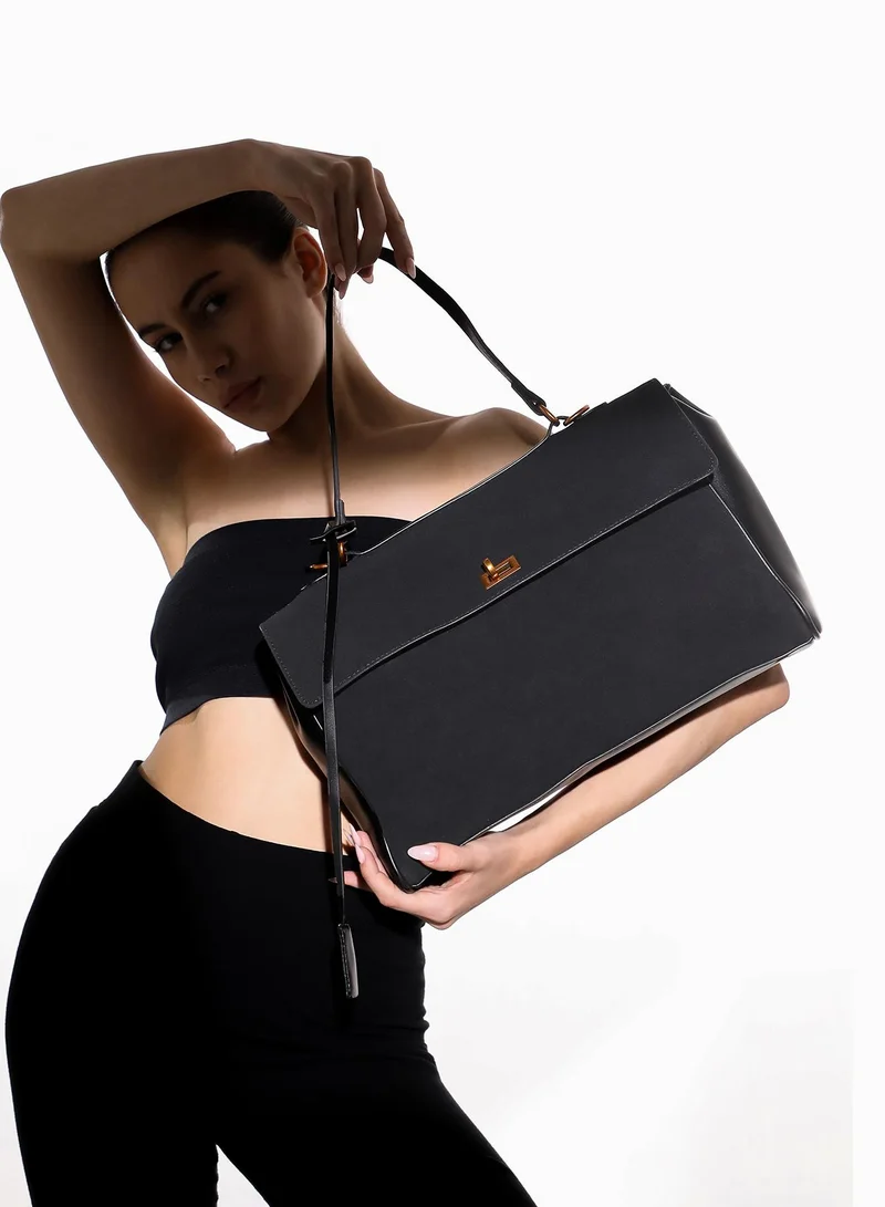 Haute Sauce Solid Interlock Regular Suede Hand Bag For Women