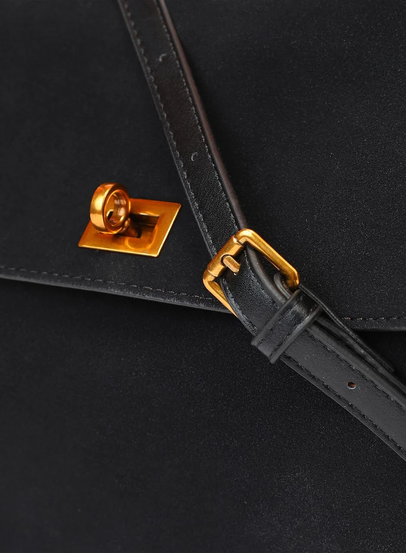 Haute Sauce Solid Interlock Regular Suede Hand Bag For Women