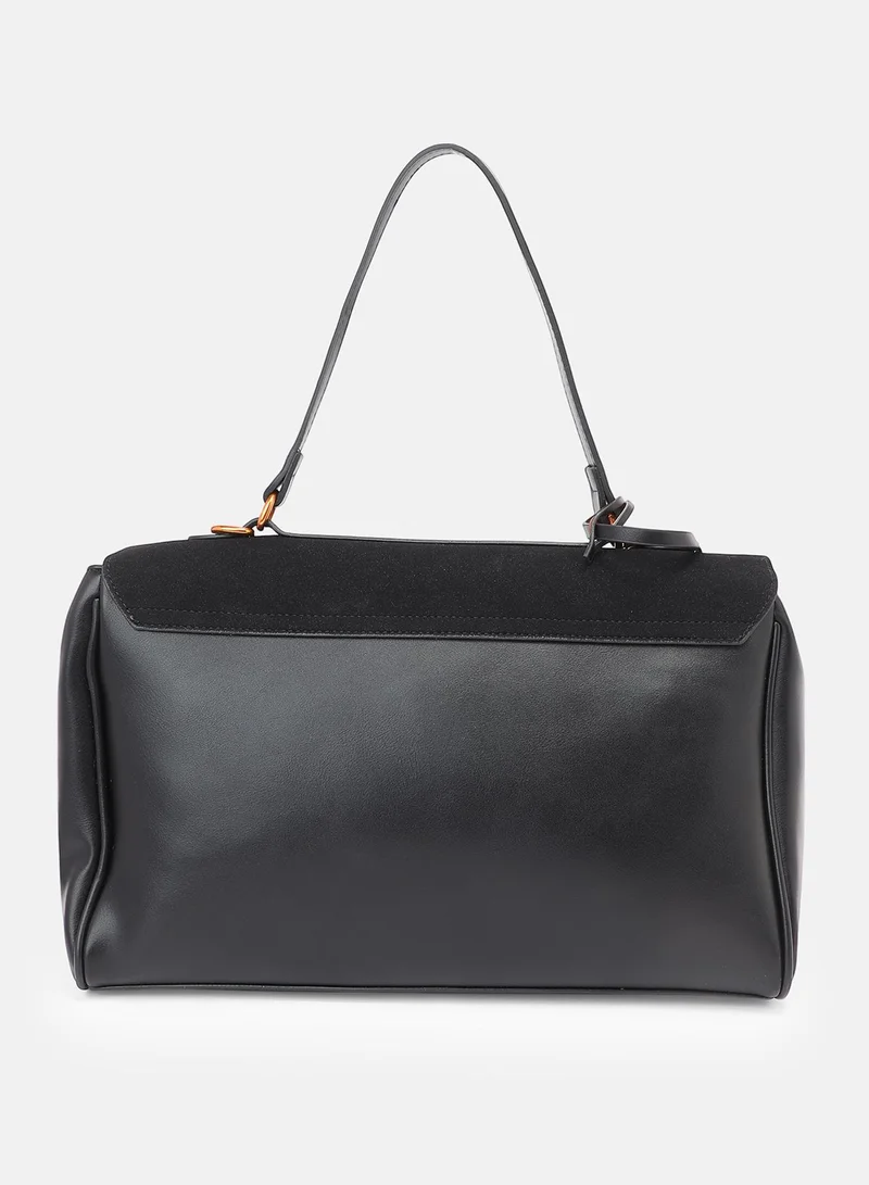 Haute Sauce Solid Interlock Regular Suede Hand Bag For Women