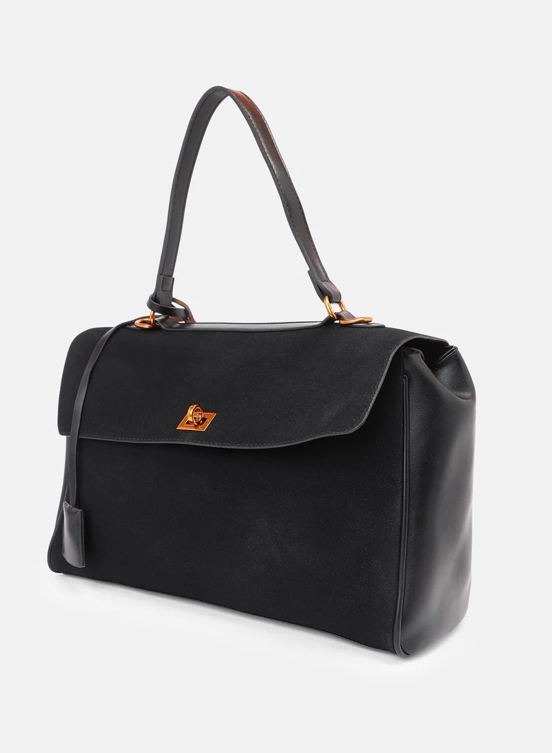 Haute Sauce Solid Interlock Regular Suede Hand Bag For Women