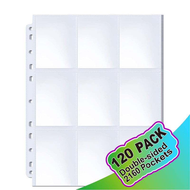 ABLY 120 Pages Double-Sided Trading Card Pages Sleeves 9-Pocket Clear Plastic Game Card Protectors for Skylanders, Pokemon, Baseball Cards and More, Fit 3 Ring Binder - Image 2
