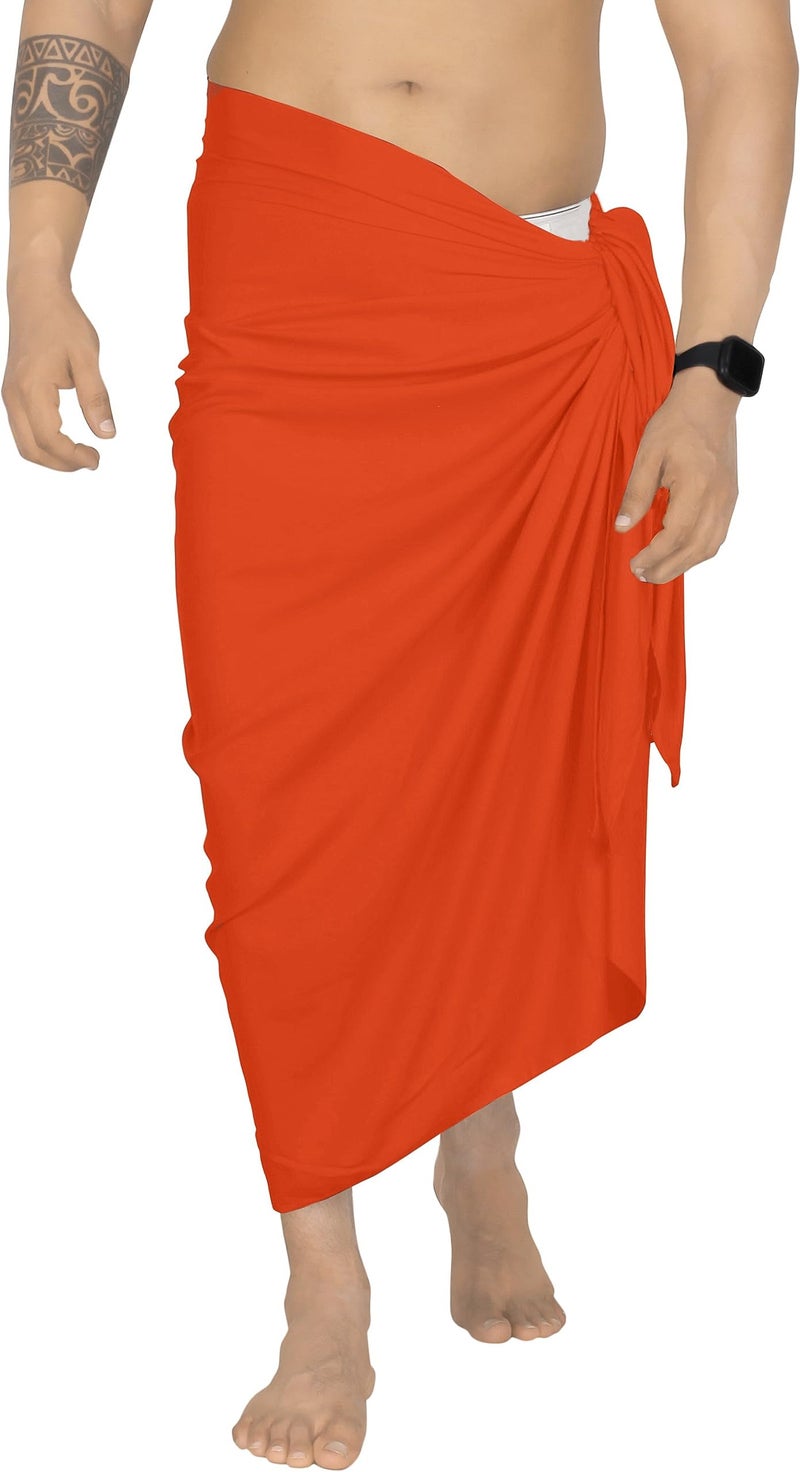 LA LEELA Men's Casual Vacation Pareo Sarong Wrap One Size Orange Solid - Image 5