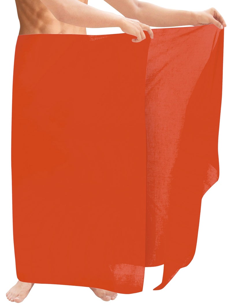 LA LEELA Men's Casual Vacation Pareo Sarong Wrap One Size Orange Solid - Image 3