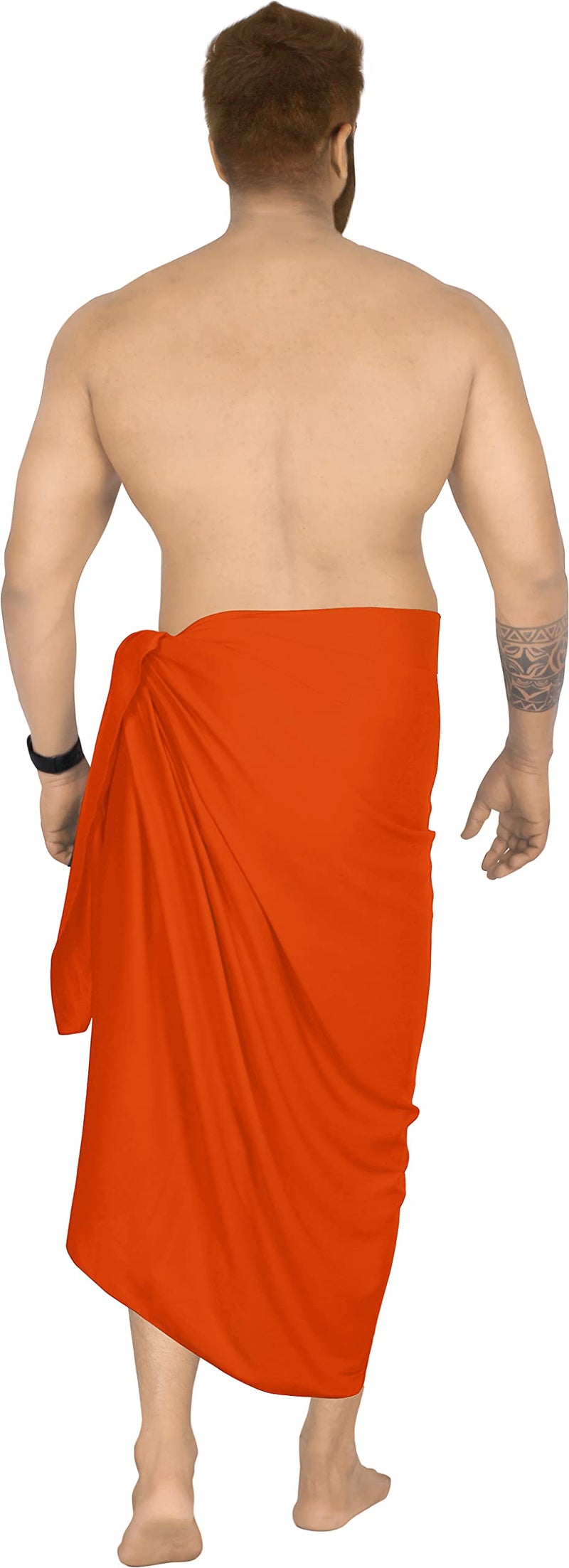 LA LEELA Men's Casual Vacation Pareo Sarong Wrap One Size Orange Solid - Image 4