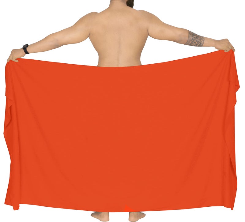 LA LEELA Men's Casual Vacation Pareo Sarong Wrap One Size Orange Solid - Image 2