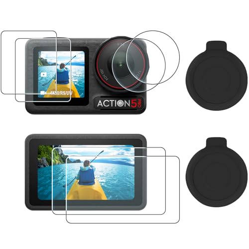 AMAZEAR Lens Screen Protector for DJI Osmo Action 5 Pro Accessories (2Sets-8Pack), Action5 Pro Tempered Glass Screen Protector with Silicone Lens Cap, 9H, HD, Scratch Resistant, Bubble-Free - Image 1