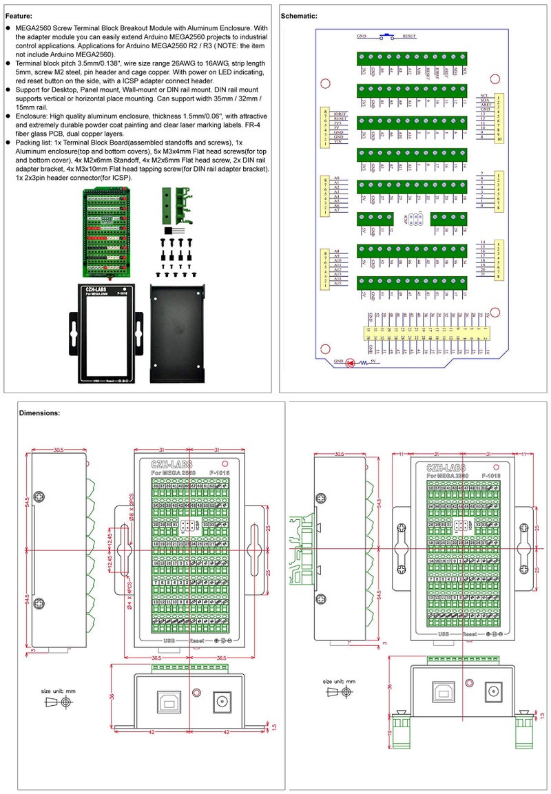 OONO MEGA2560 Screw Terminal Block Breakout Module with Aluminum Enclosure, for Arduino MEGA 2560 R3 - Image 5