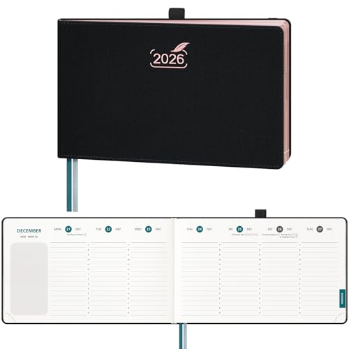 BEZEND 2026 Planner Weekly and Monthly (9" x 5.5") Calendar Book with Daily Vertical Timeslot & Note (Jan-Dec), Equal Space Even Weekends, Work Home Women, PU Leather Hardcover - Black - Image 1