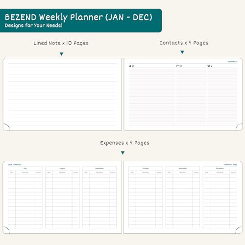 BEZEND 2026 Planner Weekly and Monthly (9" x 5.5") Calendar Book with Daily Vertical Timeslot & Note (Jan-Dec), Equal Space Even Weekends, Work Home Women, PU Leather Hardcover - Black - Image 4