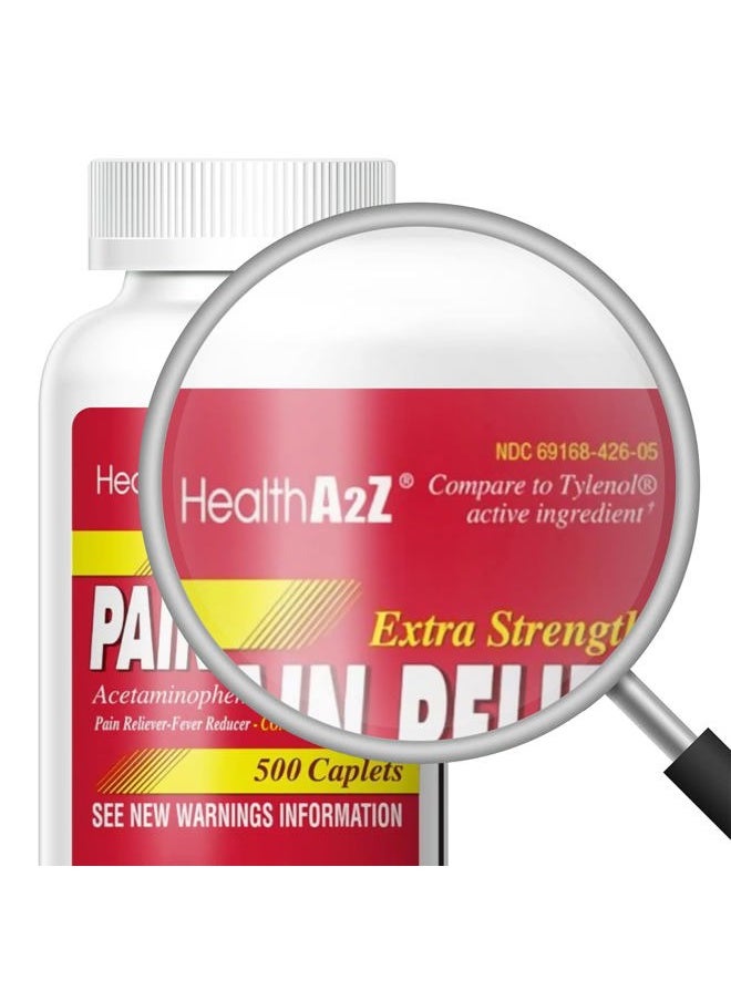 HealthA2Z - ® Extra Strength Pain Relief | Acetaminophen 500mg | Contains No Aspirin | Fever Reducer | Pain Reliever (500 Count (Pack of 1)) - Image 1