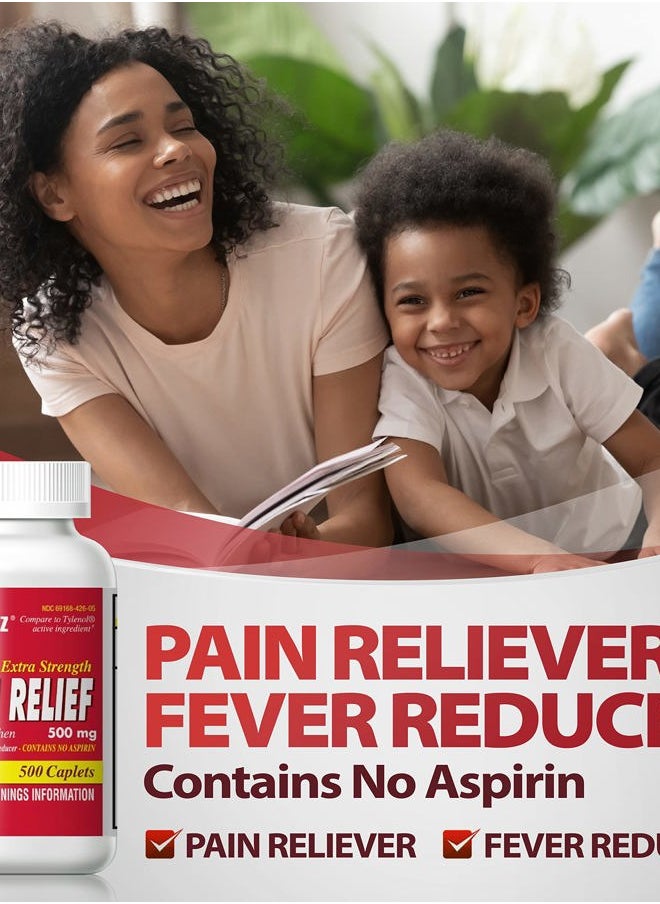 HealthA2Z - ® Extra Strength Pain Relief | Acetaminophen 500mg | Contains No Aspirin | Fever Reducer | Pain Reliever (500 Count (Pack of 1)) - Image 1