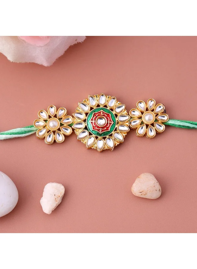 VOYLLA Kundan Enameled Floral Rakhi Is A Beautifully Crafted Rakhi