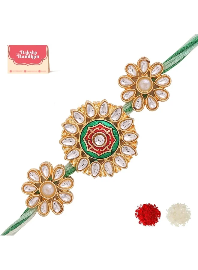 VOYLLA Kundan Enameled Floral Rakhi Is A Beautifully Crafted Rakhi