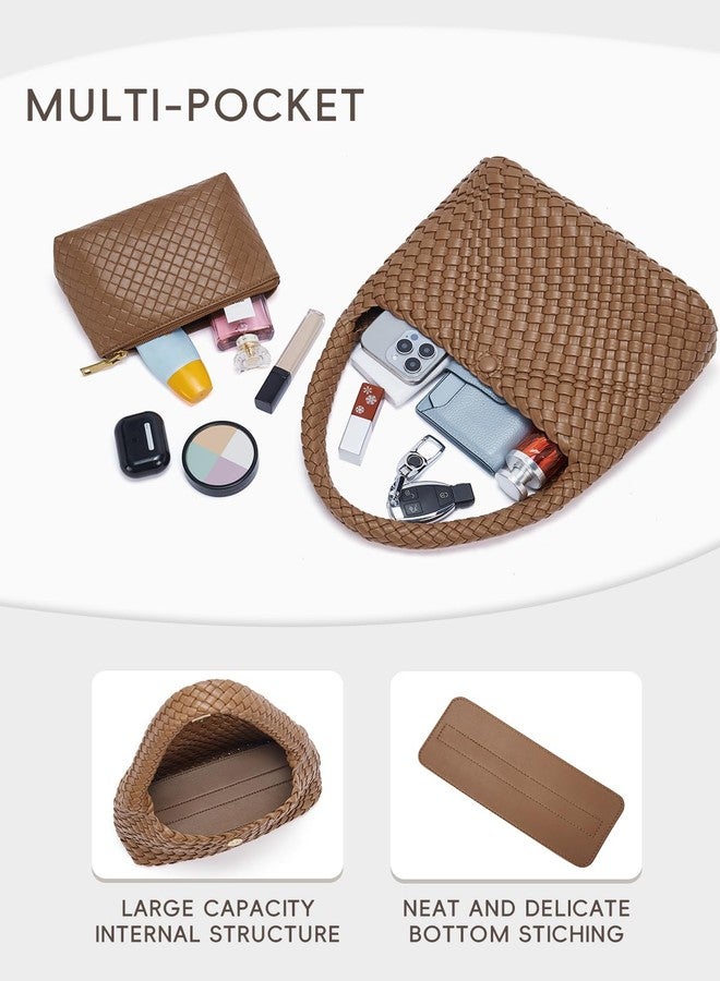 CLUCI Woven Shoulder Bag for Women Vegan Leather Purse Hobo Handbag 2PS - Image 4