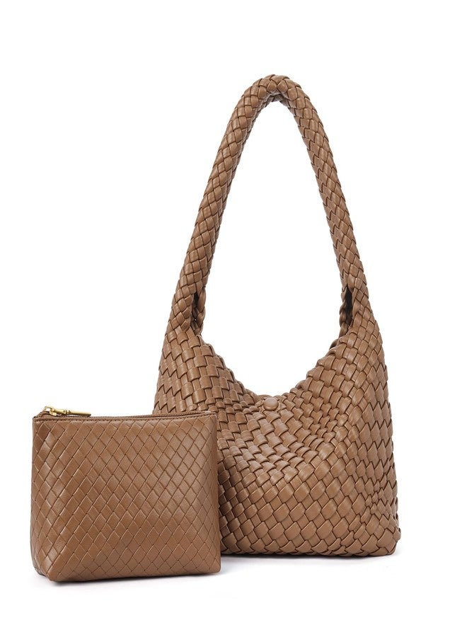 CLUCI Woven Shoulder Bag for Women Vegan Leather Purse Hobo Handbag 2PS - Image 1