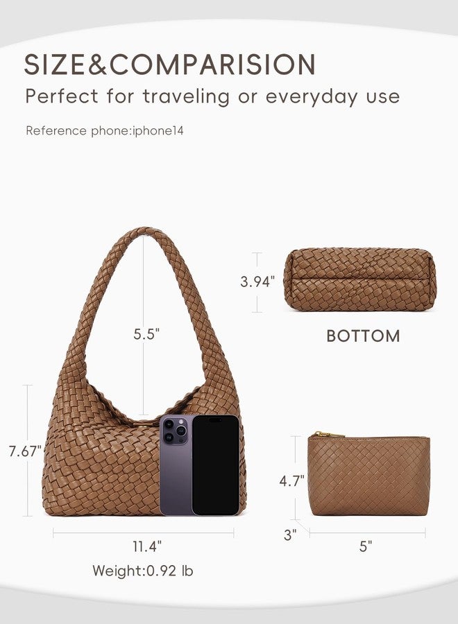 CLUCI Woven Shoulder Bag for Women Vegan Leather Purse Hobo Handbag 2PS - Image 3