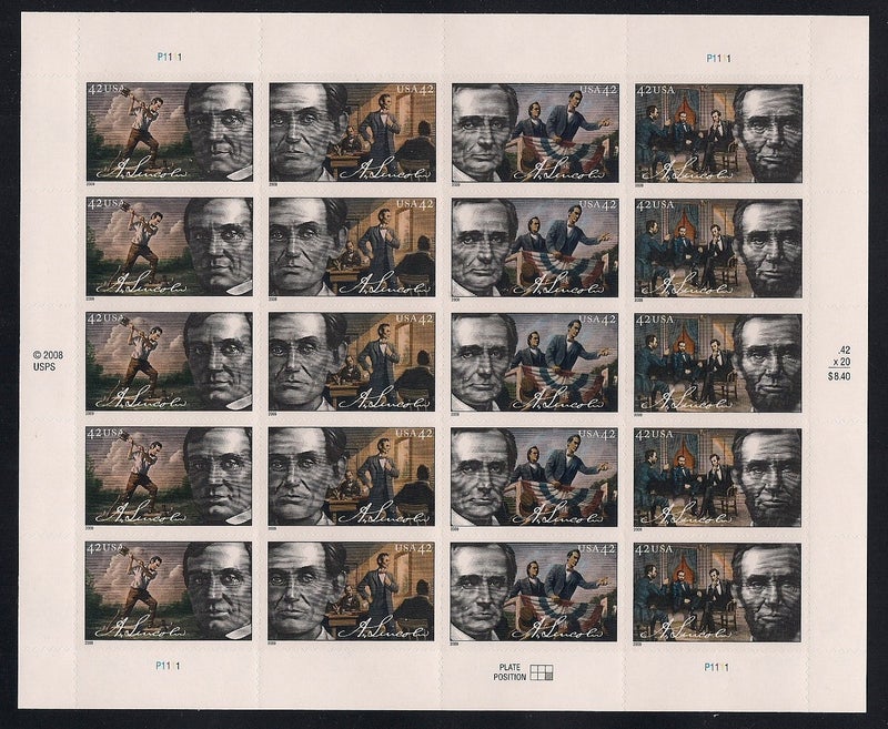 United States Postal Service Abraham Lincoln Mint Sheet of Twenty 42 Cent Postage Stamps Scott 4380-83 . - Image 5