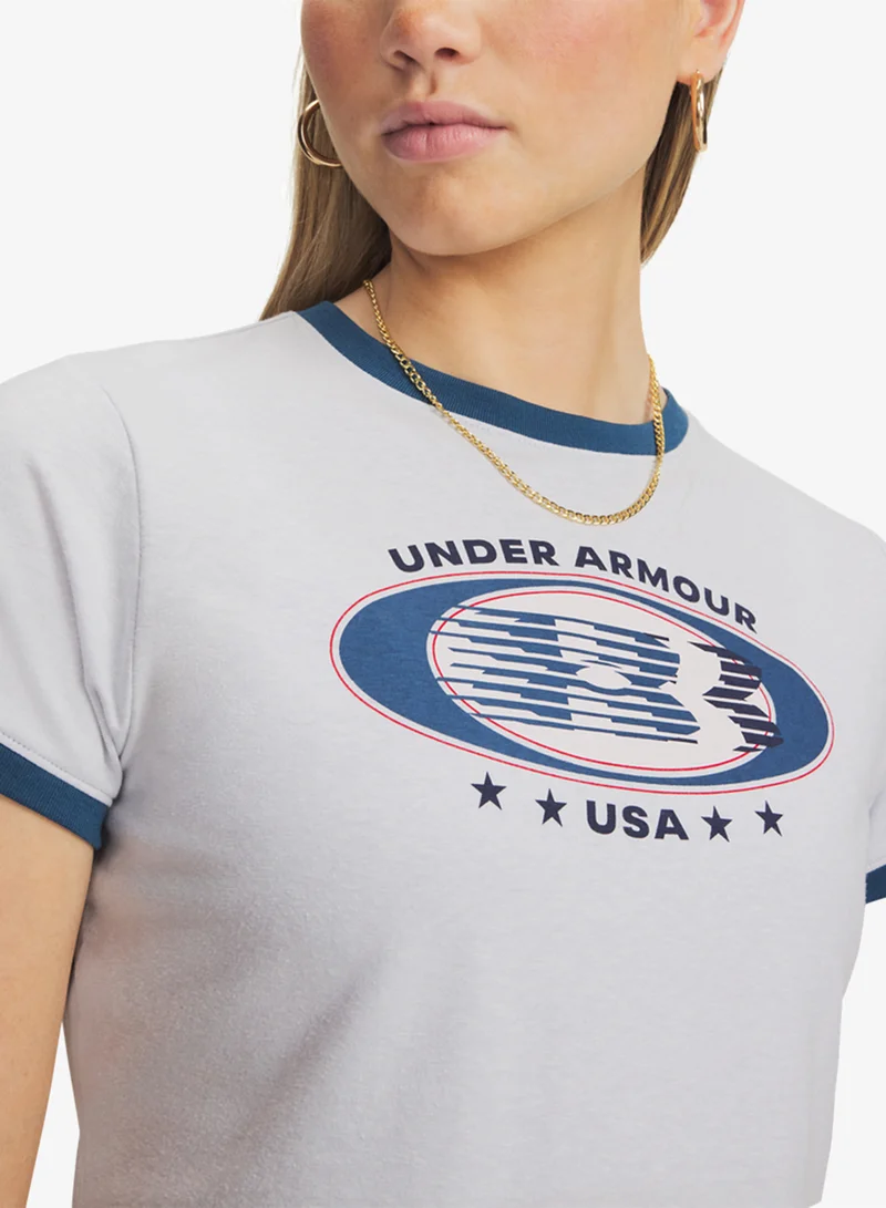 Under Armour Halo Gray Light Heather /  / Wham Blue Ringer Graphic T-Shirt for Women | Best Price UAE